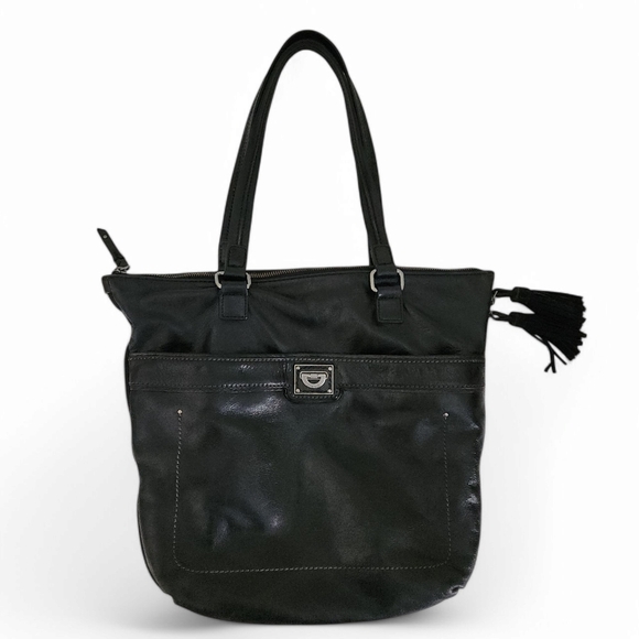 THE SAK Black Leather Tote Bag – Boho Shoulder Bag with Tassel - Picture 1 of 11
